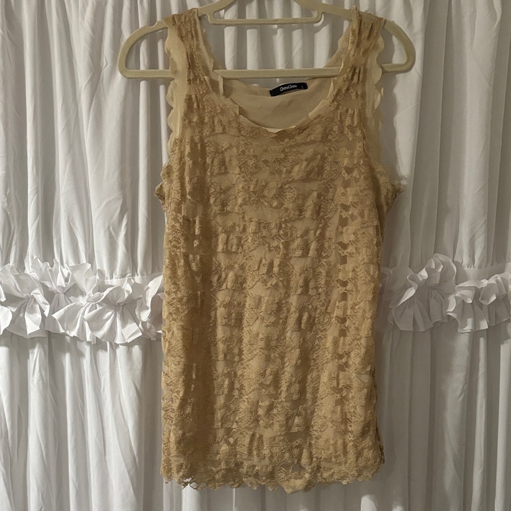 Beige Lace Sleeveless Tank Top